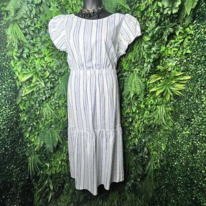 JOLIE JOY Women Dress 3XL Blue White Dress Striped Open Back Balloon Sleeve 0681